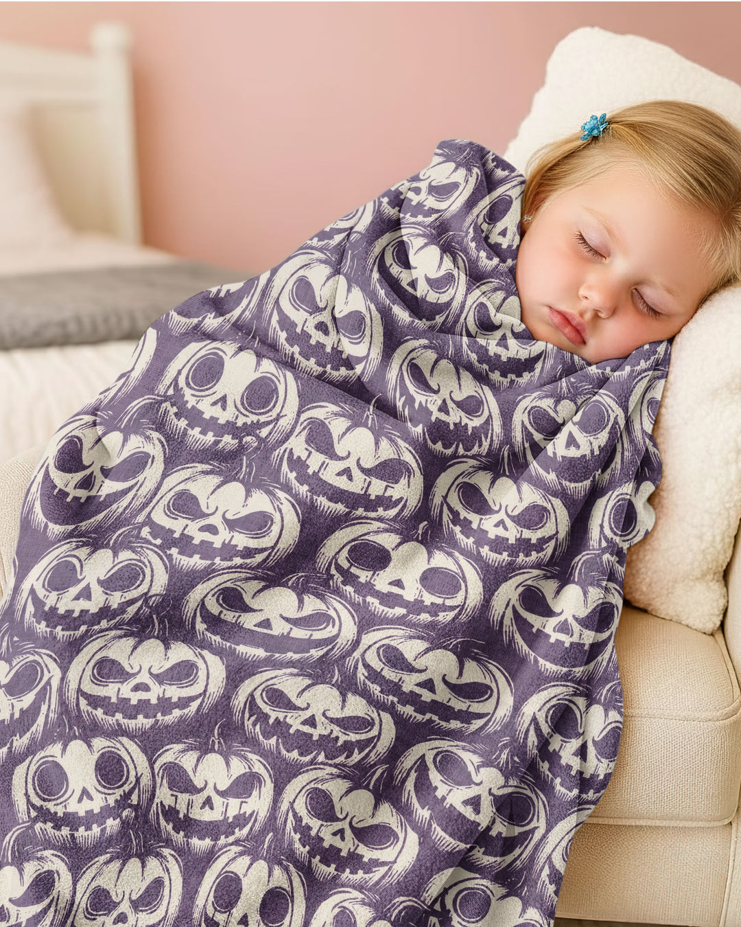 Retro Halloween Jack-O-Lantern Spooky Faces Bamboo Blanket