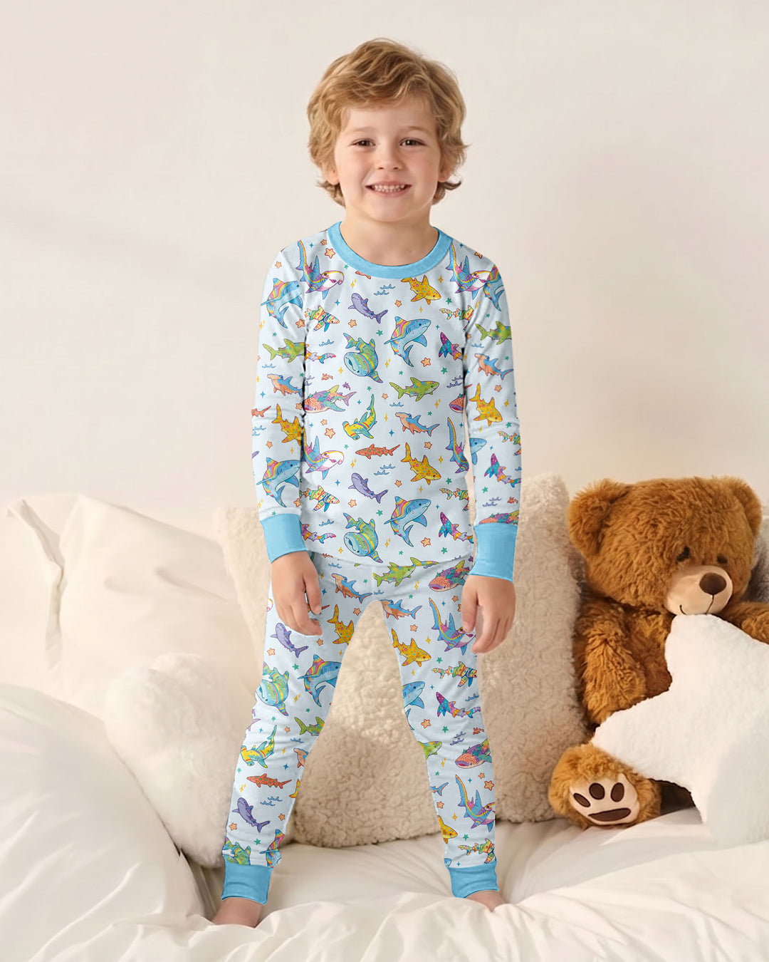 Tropical Sharks Bamboo Two Piece Long Sleeve Pajama Set