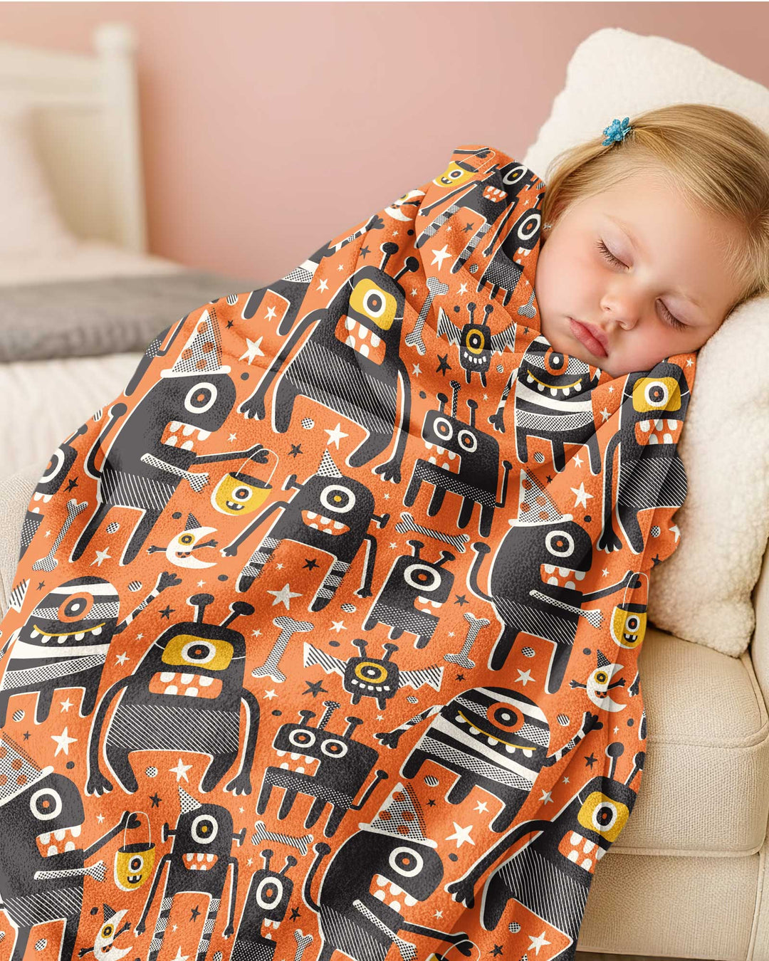 Mid Century Halloween Monster Toss Bamboo Blanket