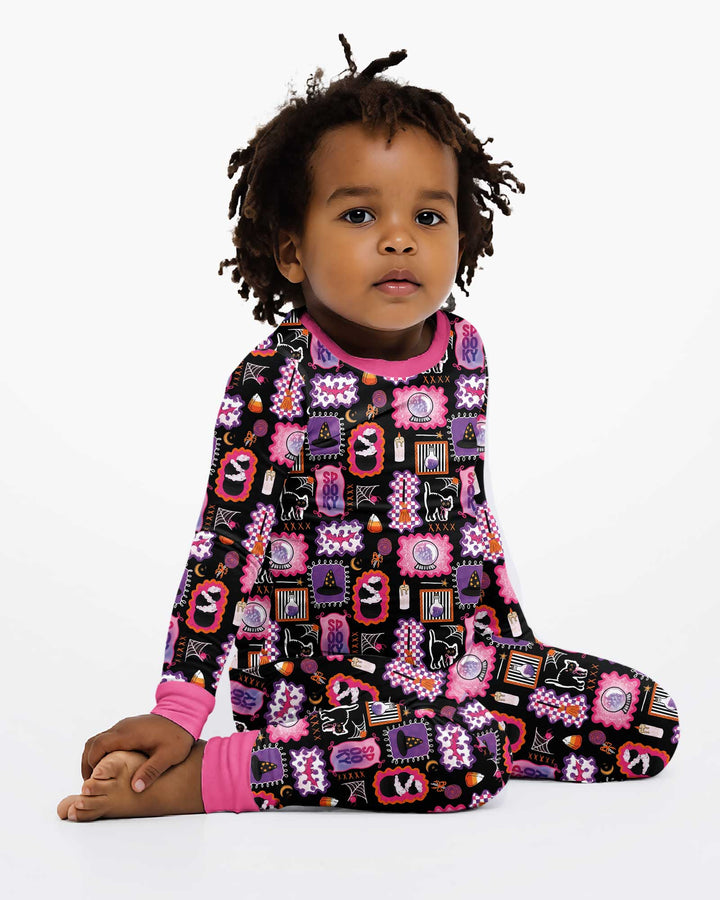 Pink Witchy Halloween Bamboo Two Piece Long Sleeve Pajama Set