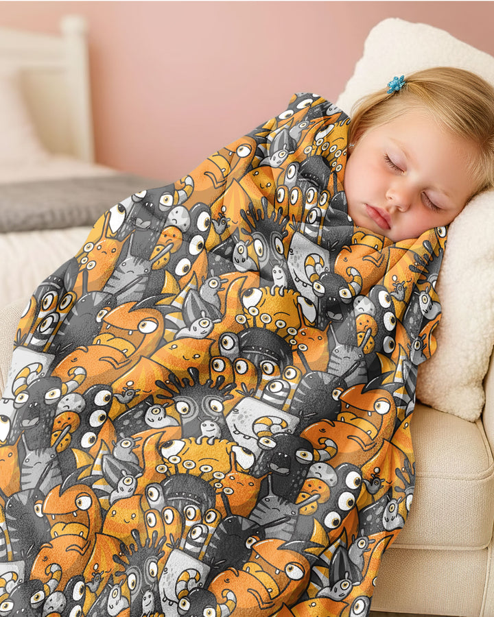Colorful Doodle Monster Friends Bamboo Blanket