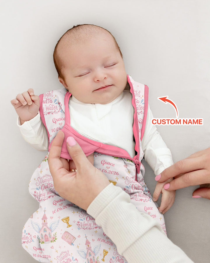 Custom Name Baptism Christening Straight Outta Holy Water Bamboo Sleep Bag