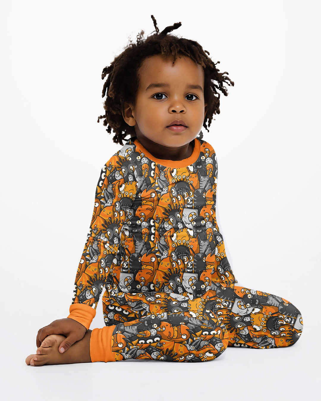 Colorful Doodle Monster Friends Bamboo Two Piece Long Sleeve Pajama Set