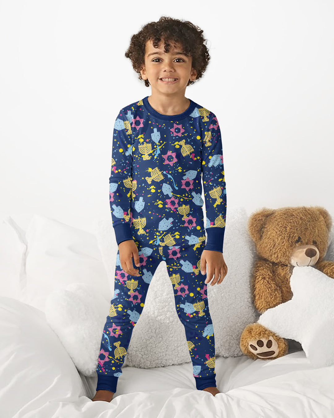 Hanukkah Family Splatter Paint  Bamboo Two Piece Long Sleeve Pajama Set