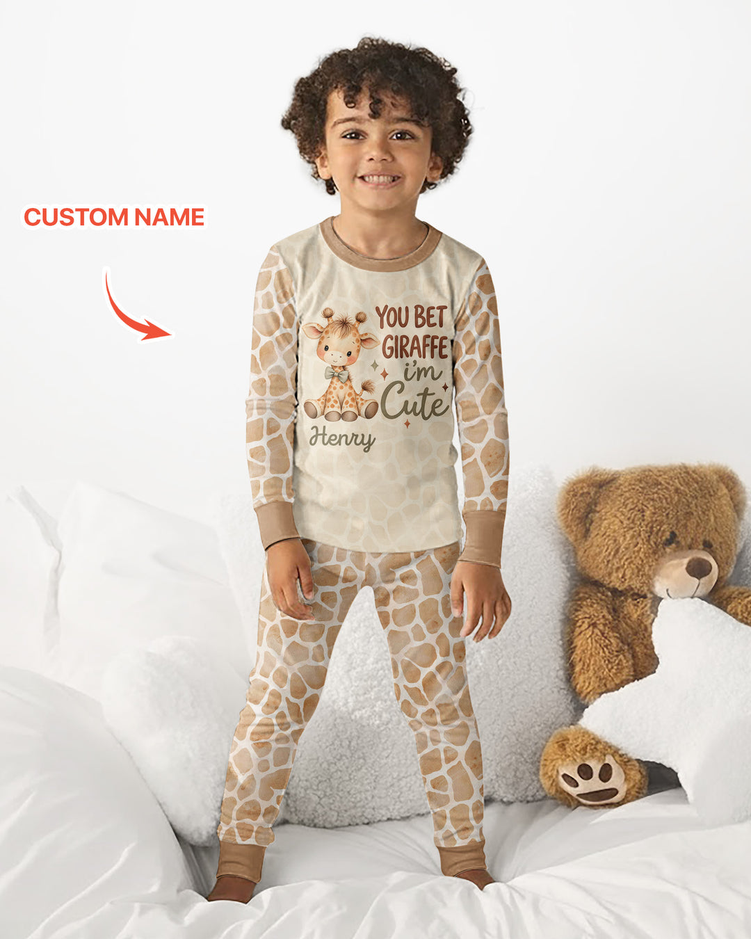 Personalized You Bet Giraffe I'm Cute Bamboo Two Piece Long Sleeve Pajama Set