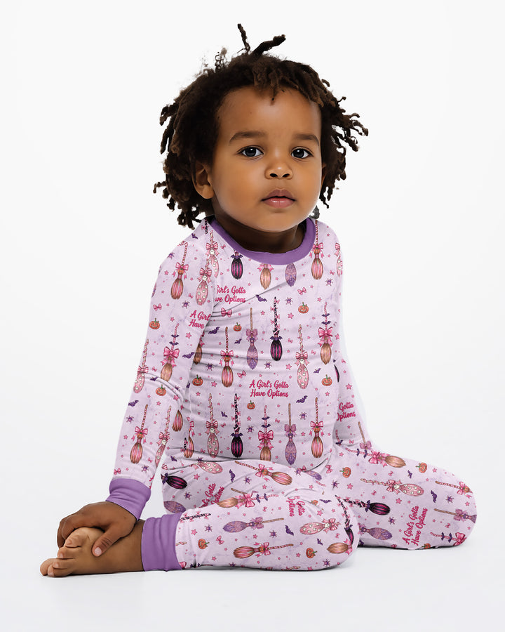 A Girl's Gotta Have Options Witch Brooms Bamboo Two Piece Long Sleeve Pajama Set