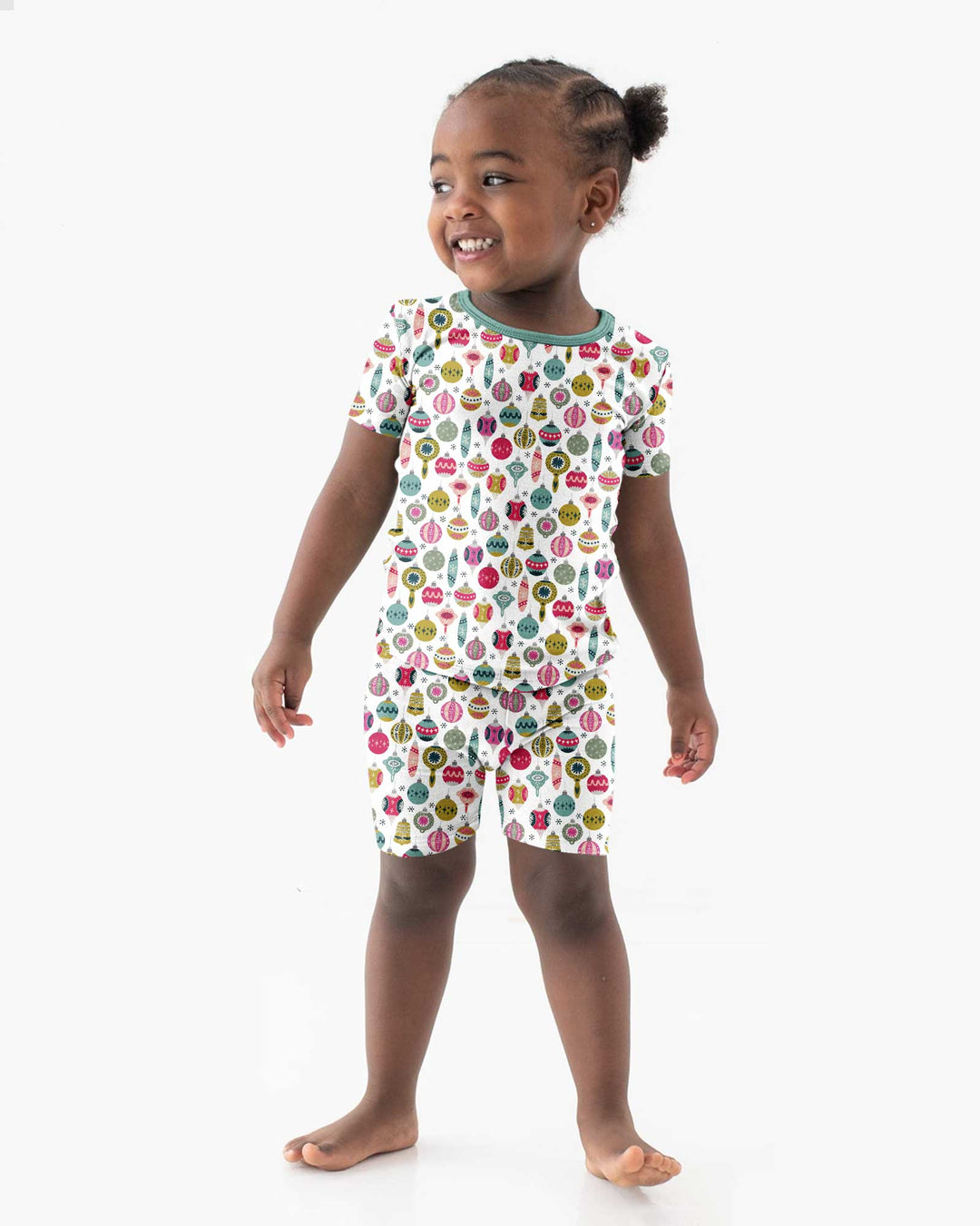 Tiny Christmas Ornaments   Bamboo Two Piece Short Sleeve Shorts Pajama Set