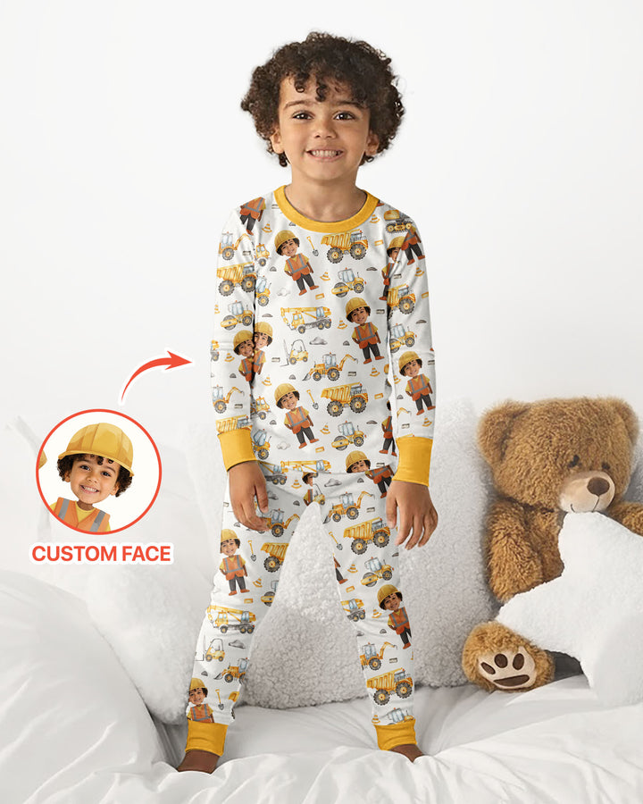 Custom Photo Little Builder Bamboo Two Piece Long Sleeve Pajama Set