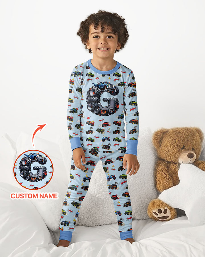 Cute Baby Word Car Bamboo Two Piece Long Sleeve Pajama Set