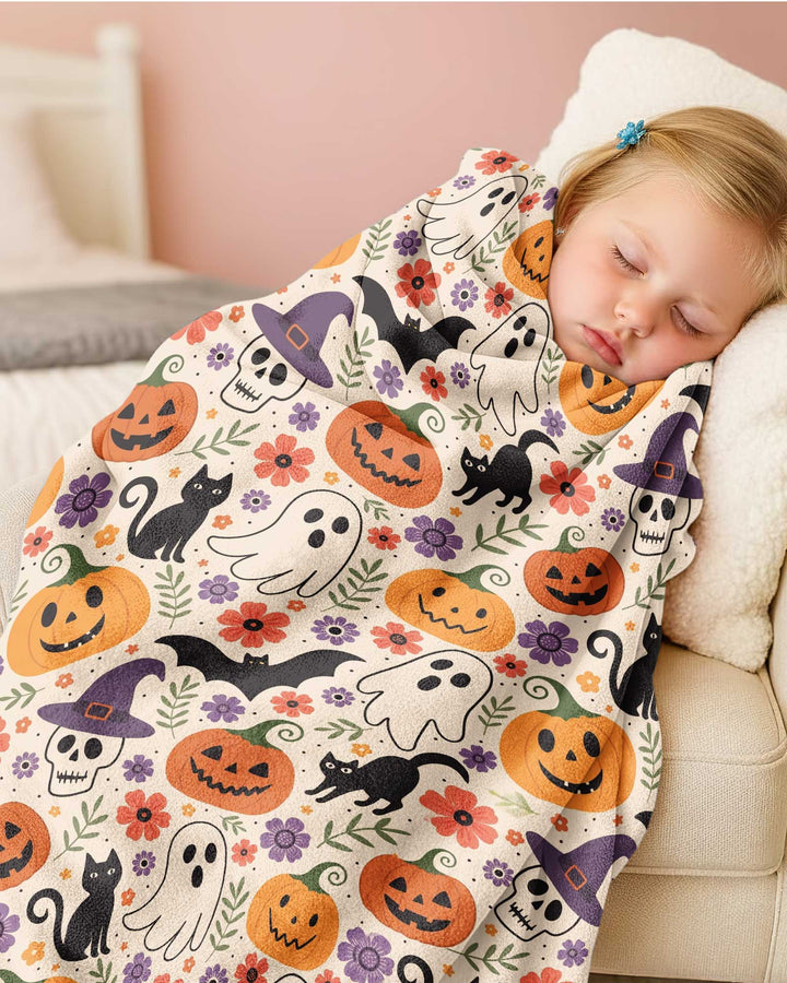 Spooky Halloween Floral Delight Bamboo Blanket