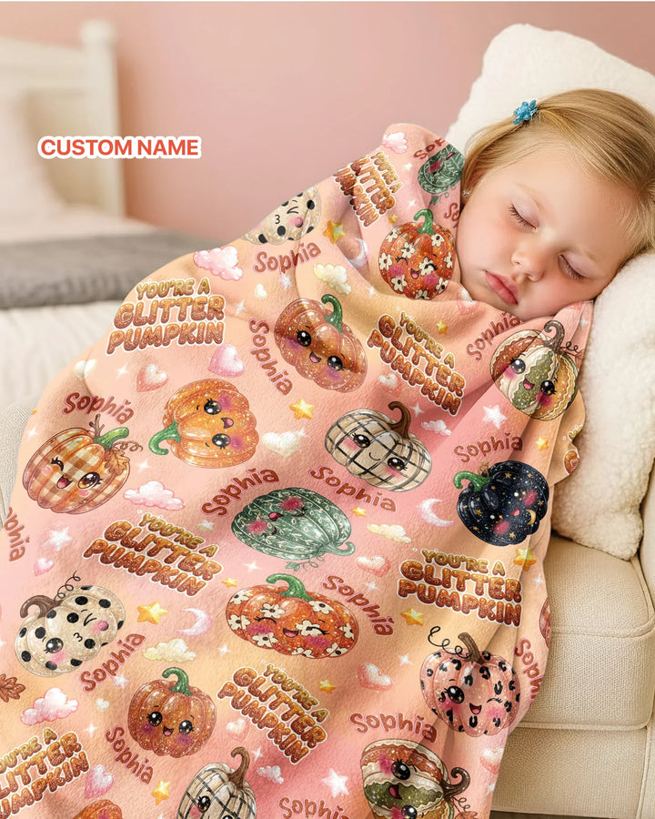 Custom Name You're A Glitter Pumpkin Bamboo Blanket