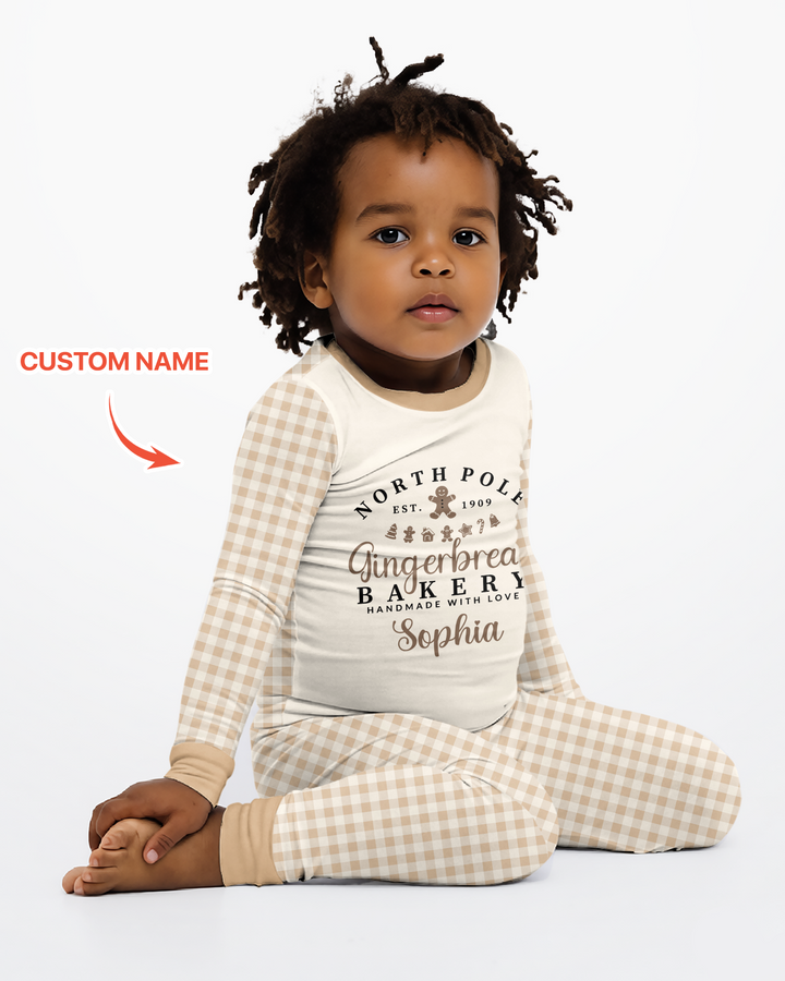 Custom Name Gingerbread Bakery Bamboo Two Piece Long Sleeve Pajama Set