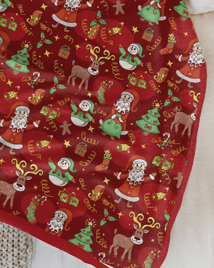 Santa Reindeer Snowflakes Bamboo Blanket