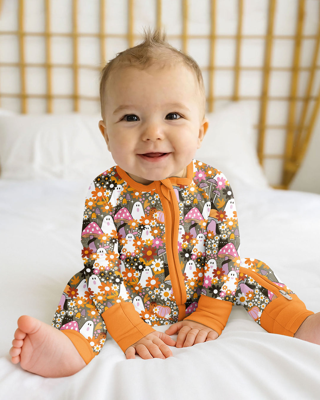 Retro Ghost Mushroom Floral Halloween Bamboo Convertible Zippy