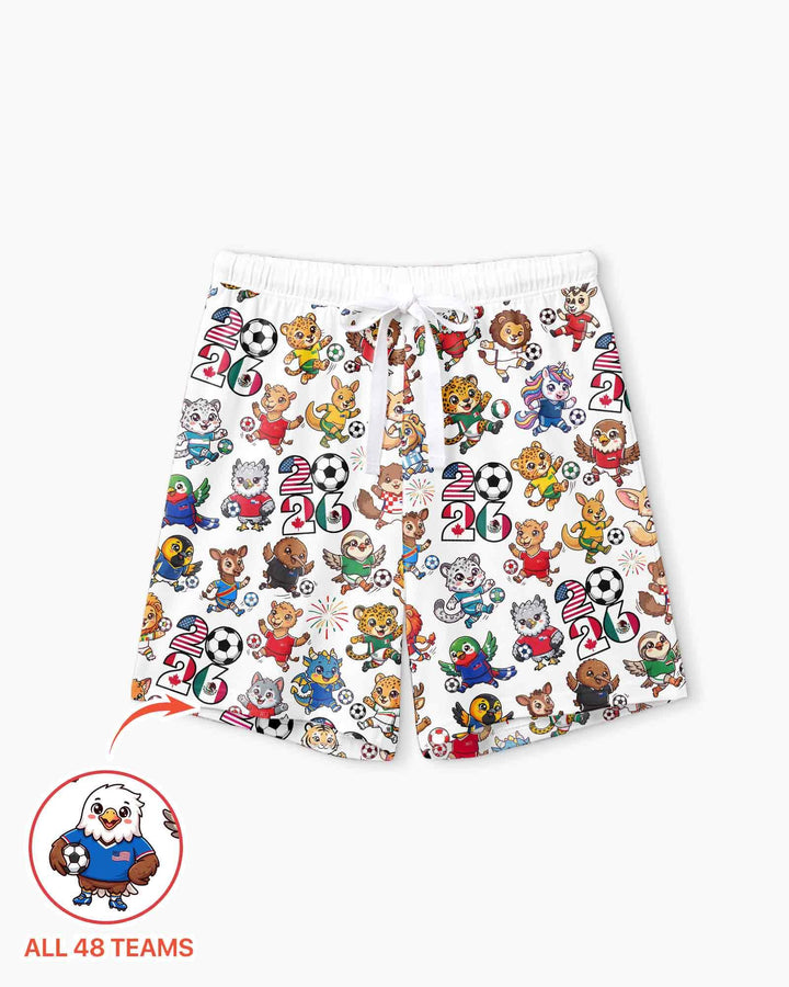 Kawaii Animals Soccer Tour 2026 Family Matching Bamboo Women Short Sleeve Short Pajama Set