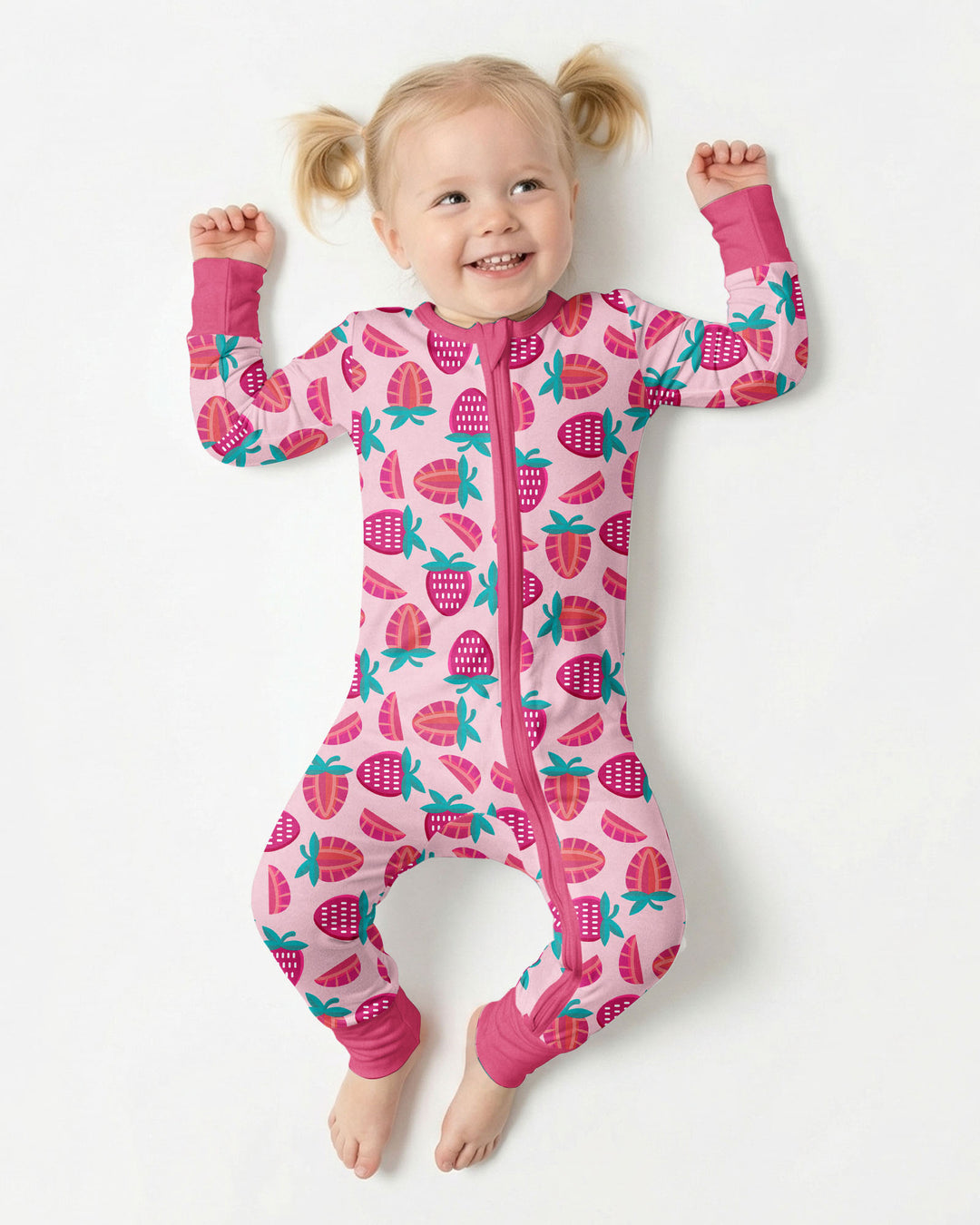 Sweet Strawberries Bamboo Convertible Zippered Romper