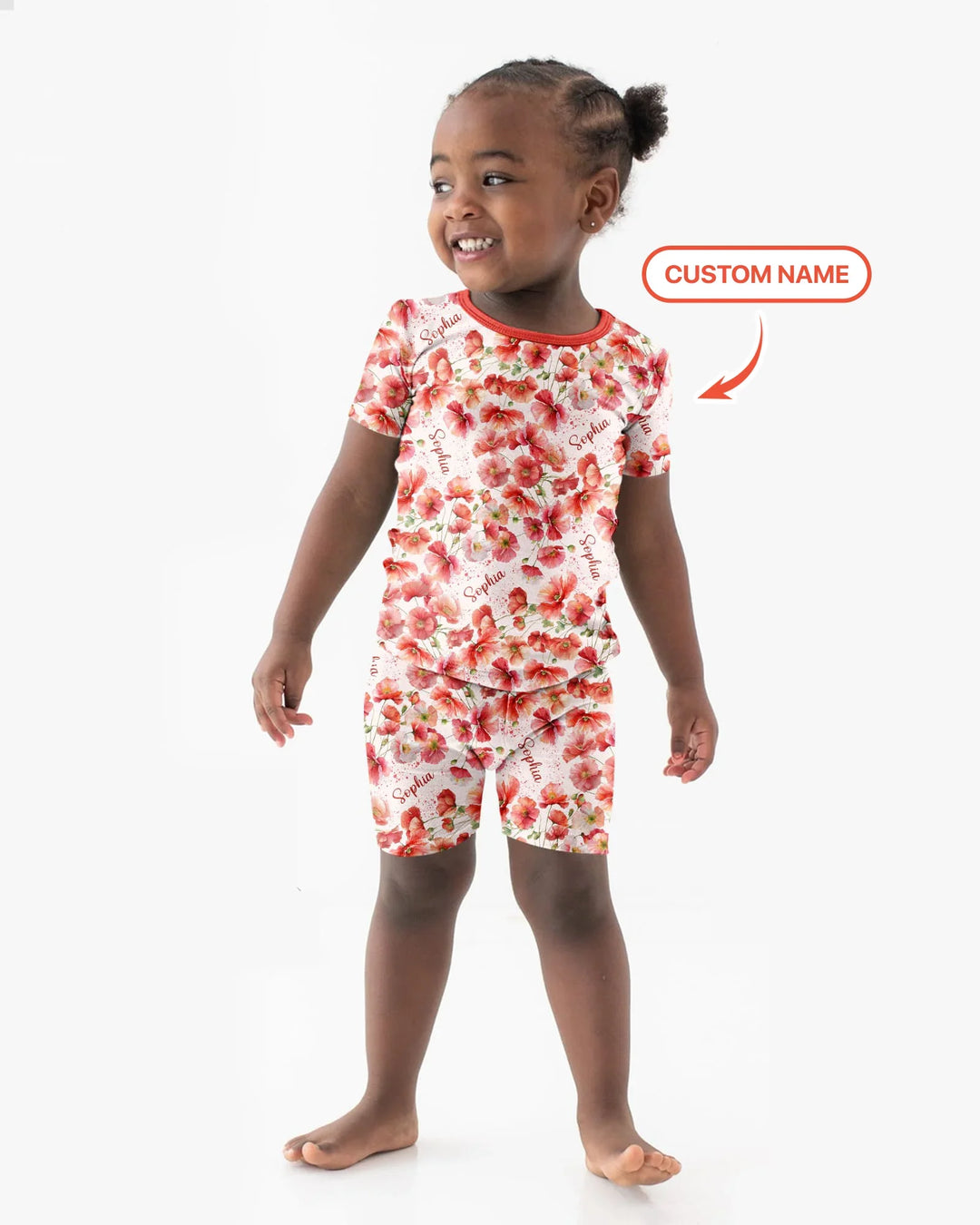 Custom Name Birth Month Flowers Bamboo Two Piece Short Sleeve Shorts Pajama Set