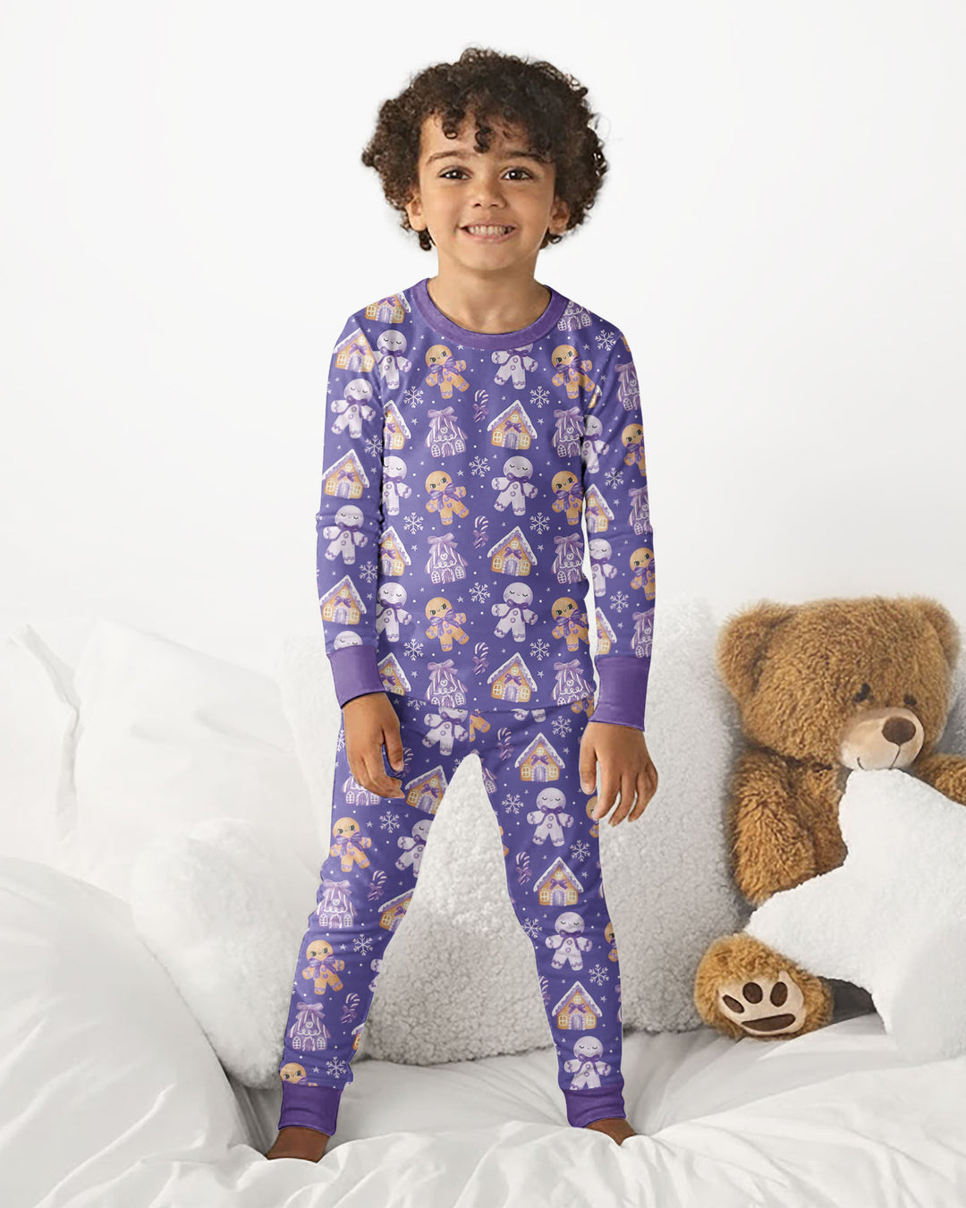 Purple Gingerbread Village Bamboo Two Piece Long Sleeve Pajama Set