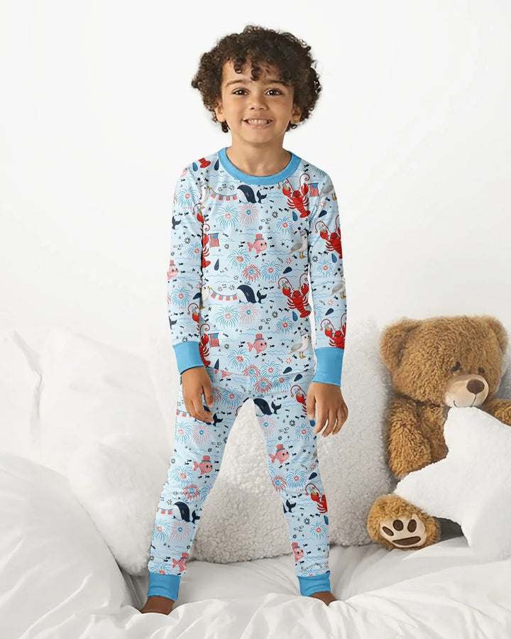 Celebrate 4th of July Family Matching Bamboo Two Piece Long Sleeve Pajama Set
