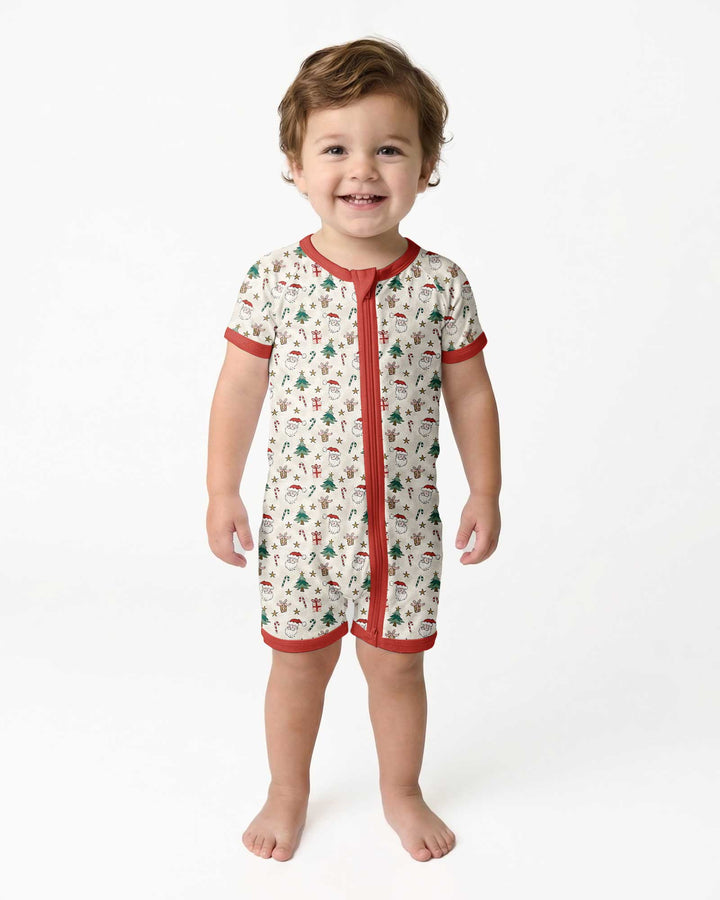 Vintage Santa Christmas Doodles Bamboo Shorty Zippy