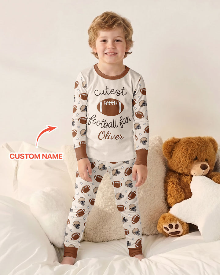 Custom Name Cutest Football Fan Bamboo Two Piece Long Sleeve Pajama Set