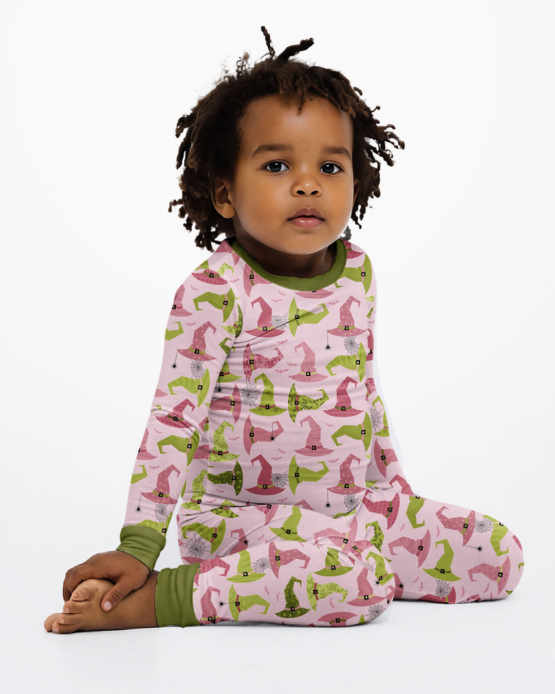 Pink Witch Hat Halloween Bamboo Two Piece Long Sleeve Pajama Set