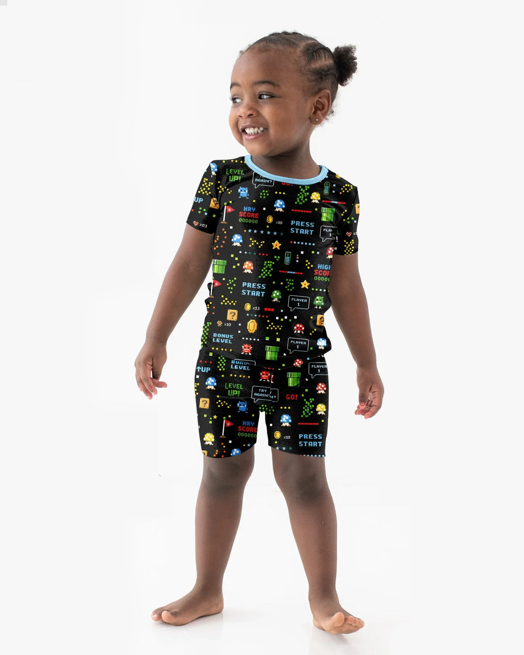 Pixel Game Lover Matching Bamboo Two Piece Short Sleeve Shorts Pajama Set