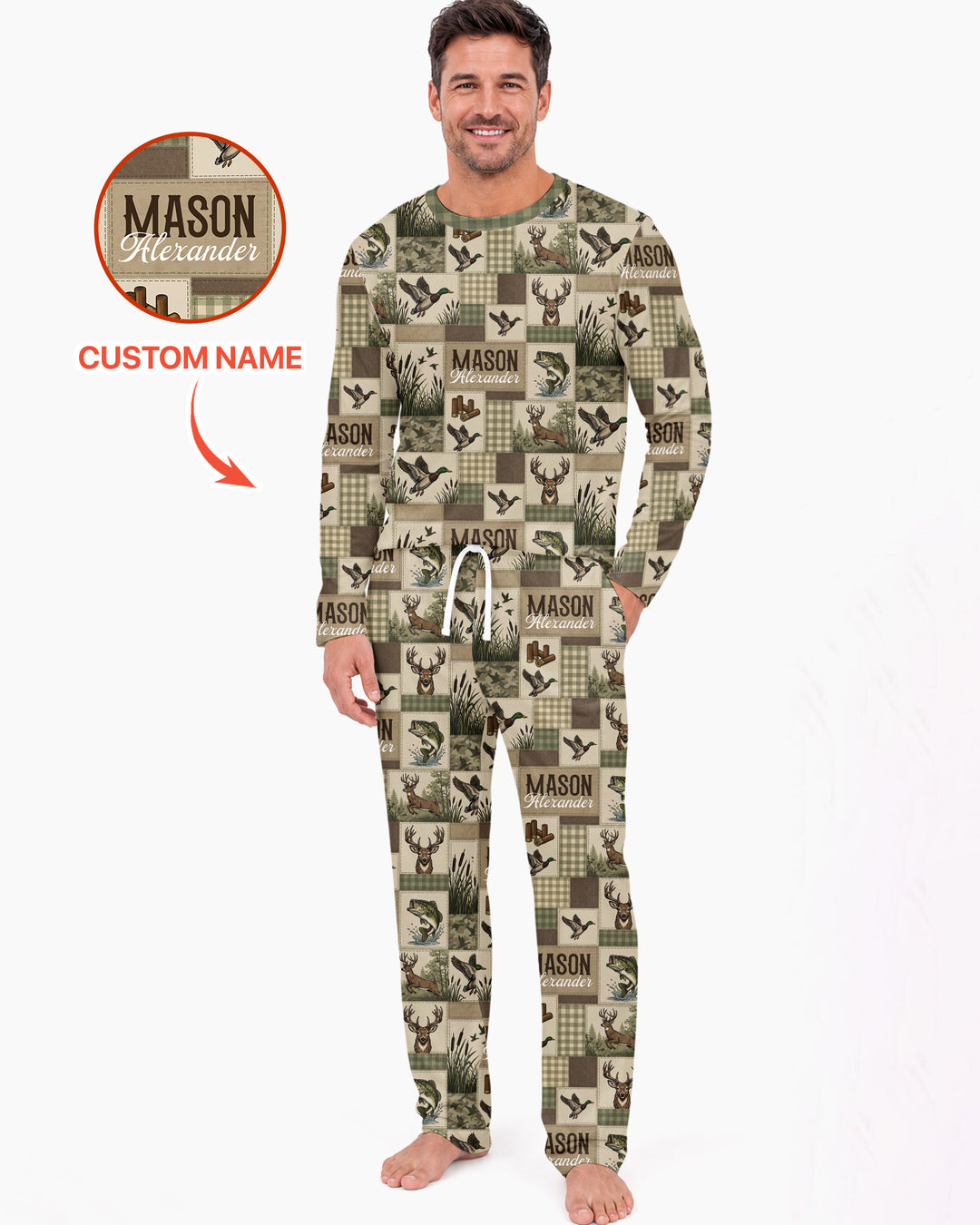 Personalized Hunting Patchwork Bamboo Men's Pajama Set