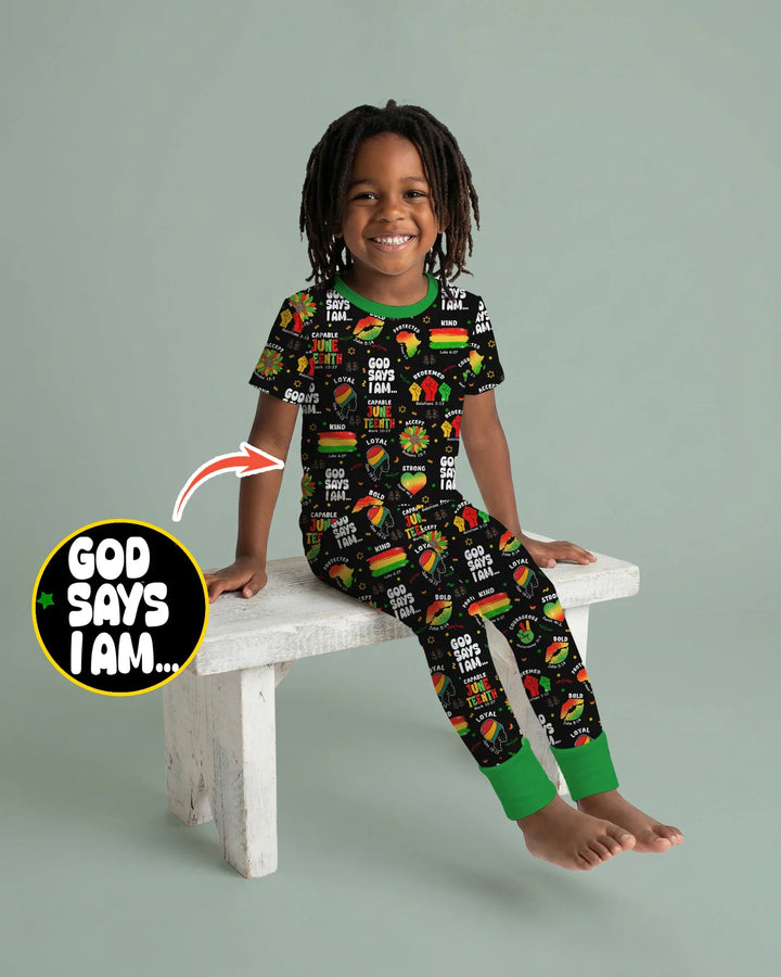 God Says I Am Juneteenth Blessings Bamboo Two Piece Short Sleeve Pajama Set