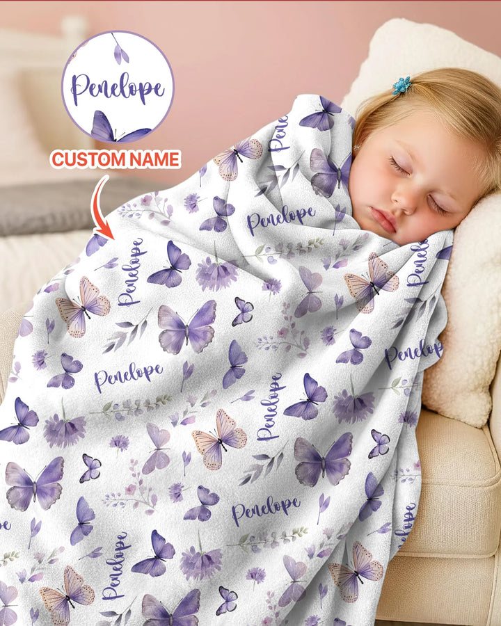 Custom Name Lilac Bloom Bamboo Blanket