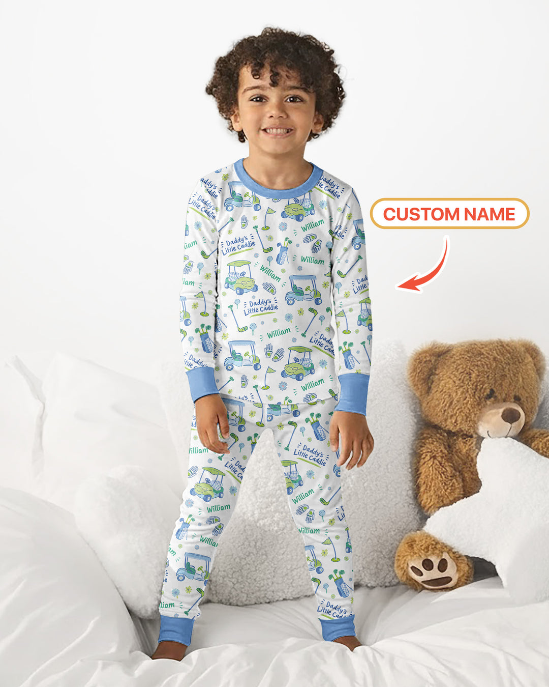 Daddy's Little Caddie Custom Name Bamboo Two Piece Long Sleeve Pajama Set