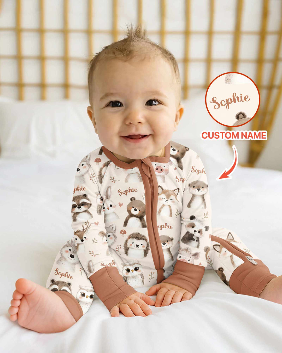Custom Name Watercolor Woodland Bamboo Convertible Zippy