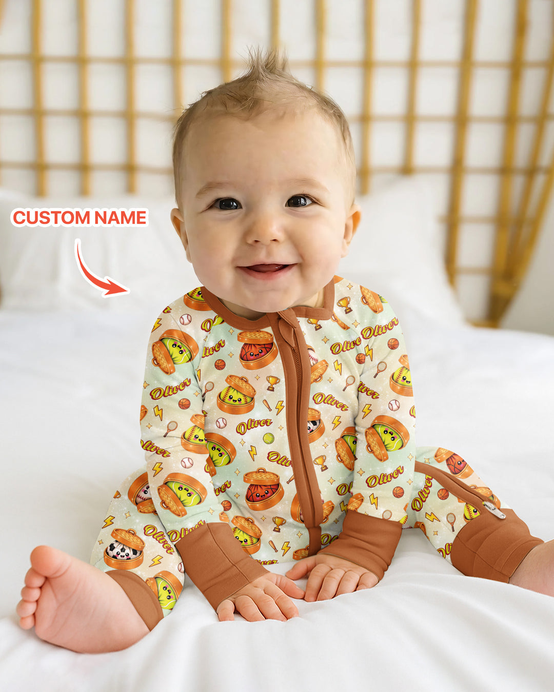 Custom Name Sports Dumpling Bamboo Convertible Zippy