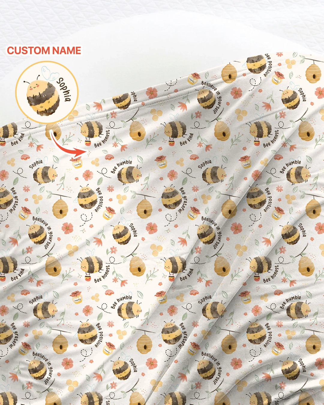 Bee Kind Custom Name swaddle blanket