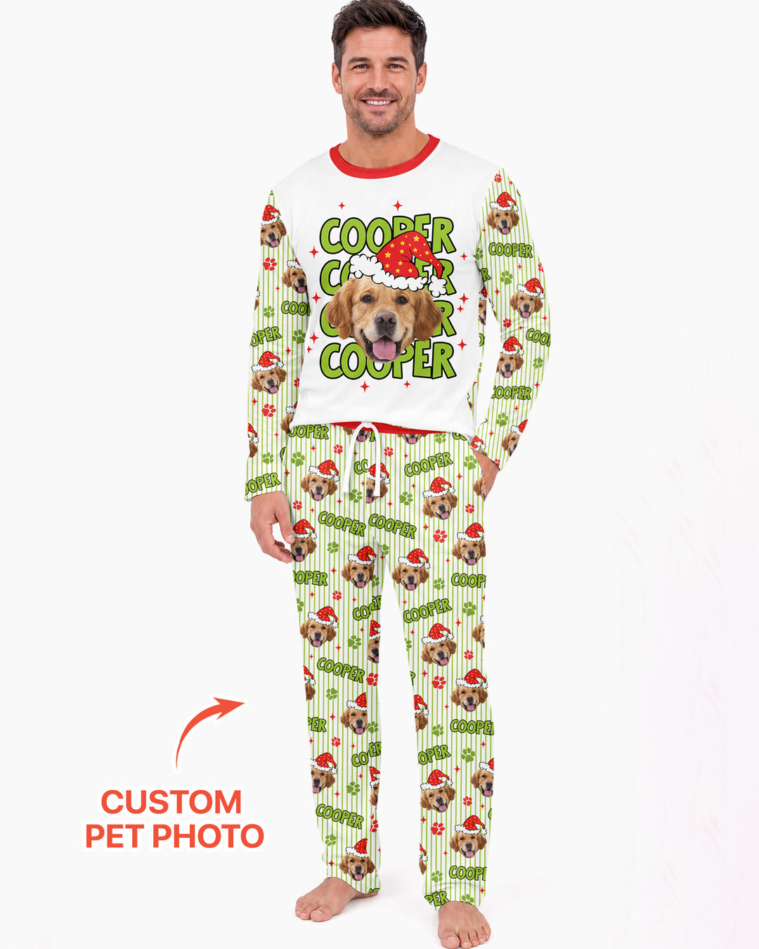 Personalized Pink Santa Dog Bamboo Men's Pajama Set