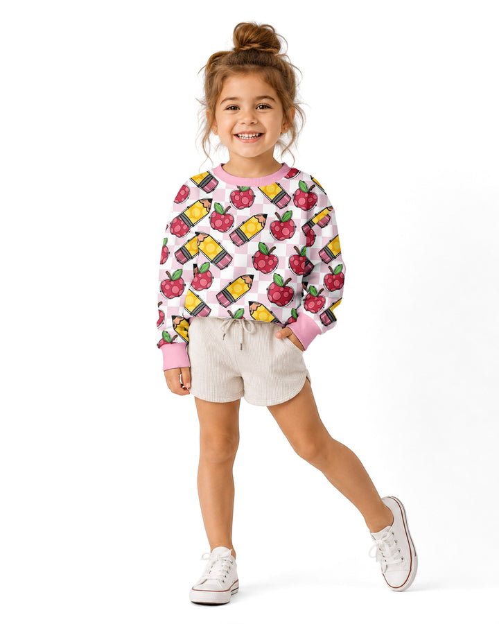 Checkered Apple Scribbles Bamboo Crewneck Sweatshirt