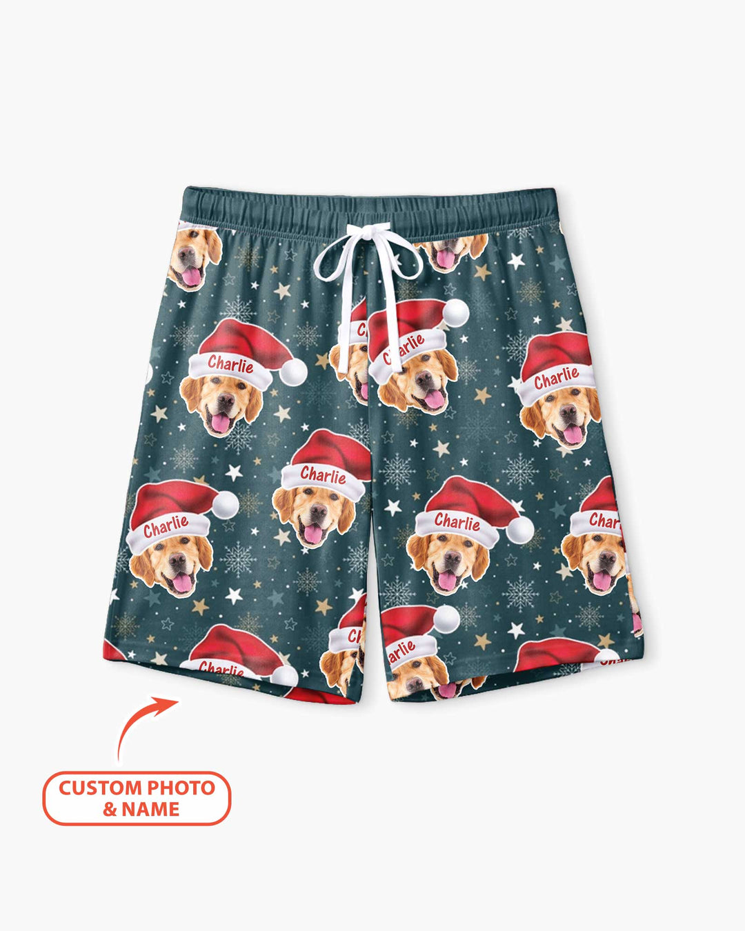 Custom Dog Photo Santa Claus Bamboo Men Short Sleeve Short Pajama Set
