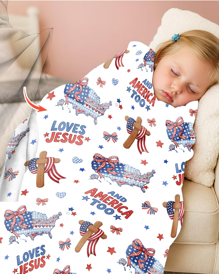 Loves Jesus And America Too Bamboo Blanket