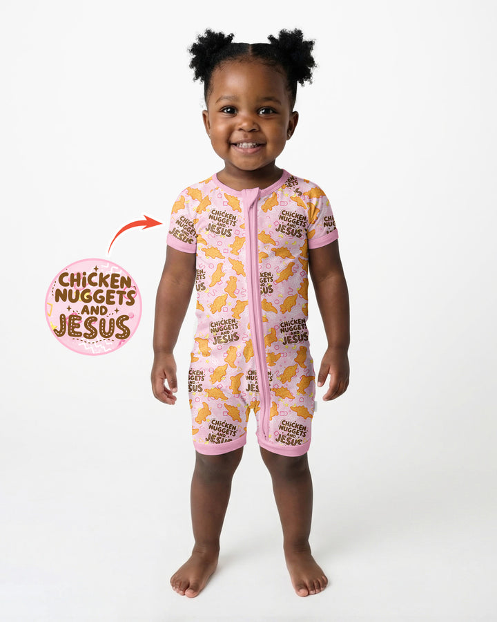Chicken Nuggets and Jesus Family Matching Bamboo Shorty Zippy