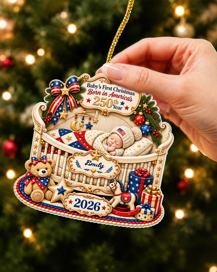 Baby's First Patriotic Christmas 2026 Personalized 1-Side Photo Acrylic Ornament