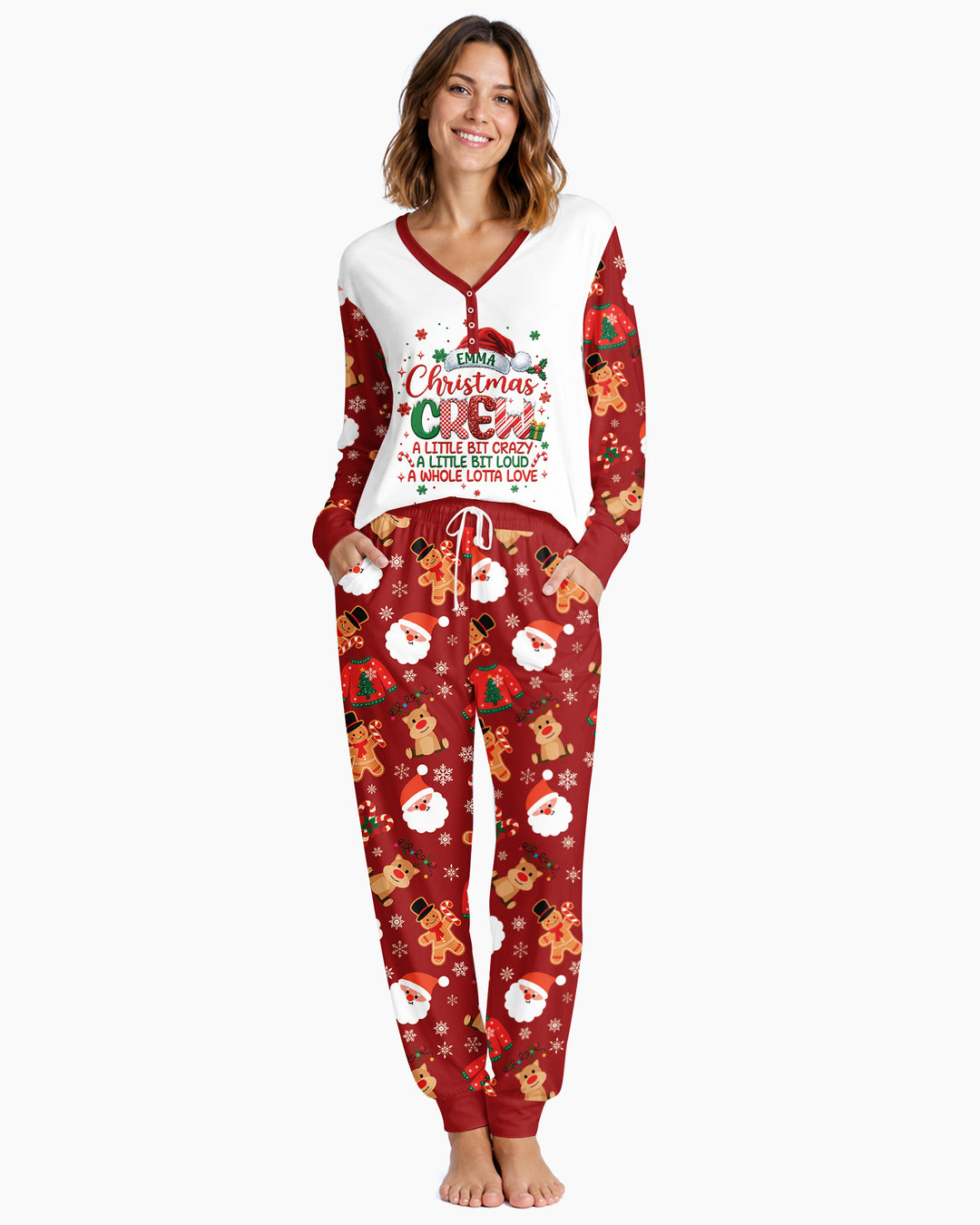 Personalized Christmas Crew Family Matching Bamboo Women Pajama Set
