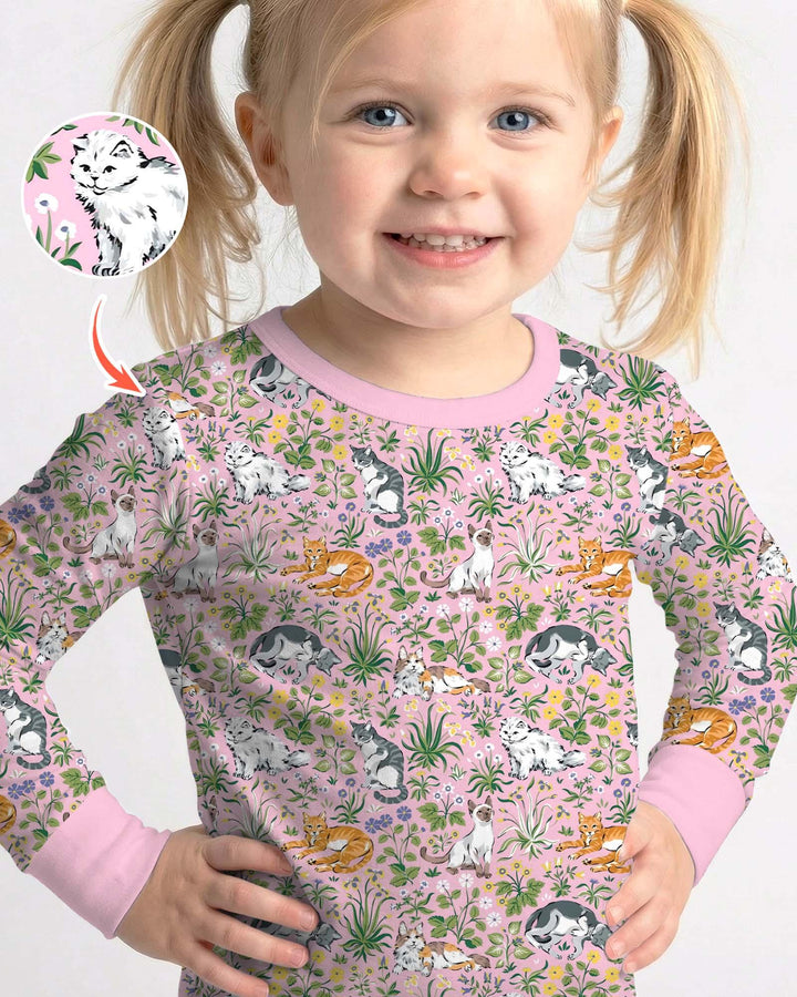 Kitten Garden Family Matching Bamboo Two Piece Long Sleeve Pajama Set