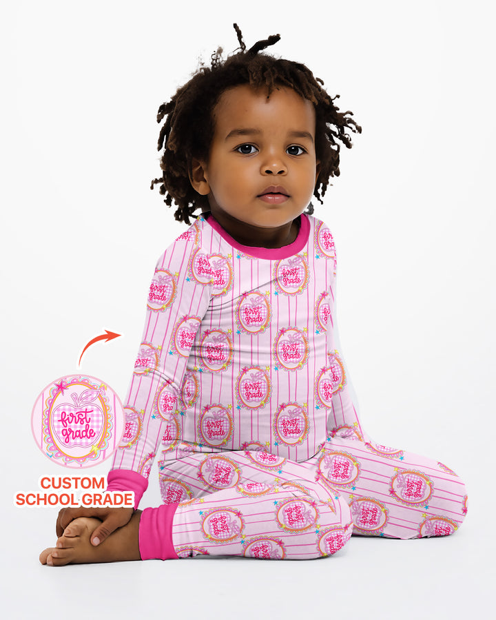 Custom Grade School Sweetie Bamboo Two Piece Long Sleeve Pajama Set