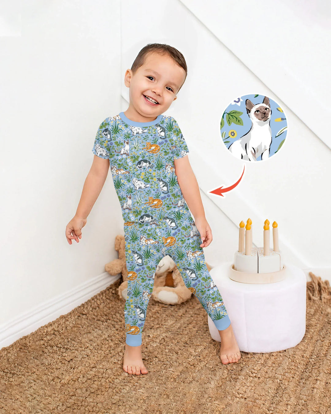 Kitten Garden Family Matching Bamboo Two Piece Short Sleeve Pajama Set