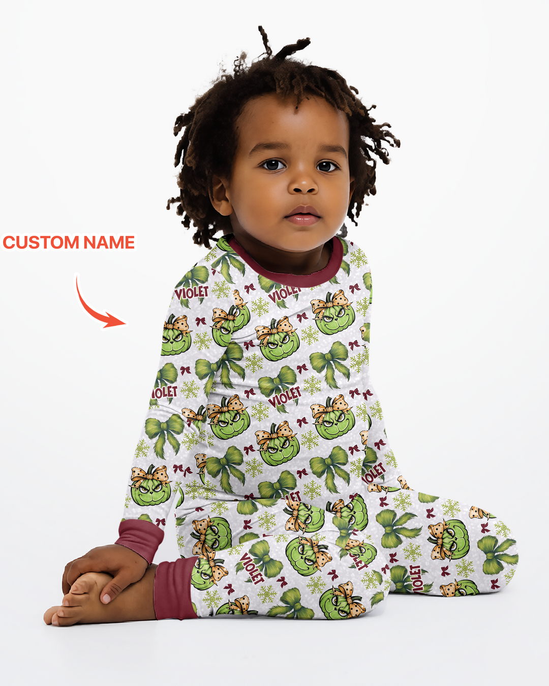 Custom Name Grumpy Green Christmas Bamboo Two Piece Long Sleeve Pajama Set