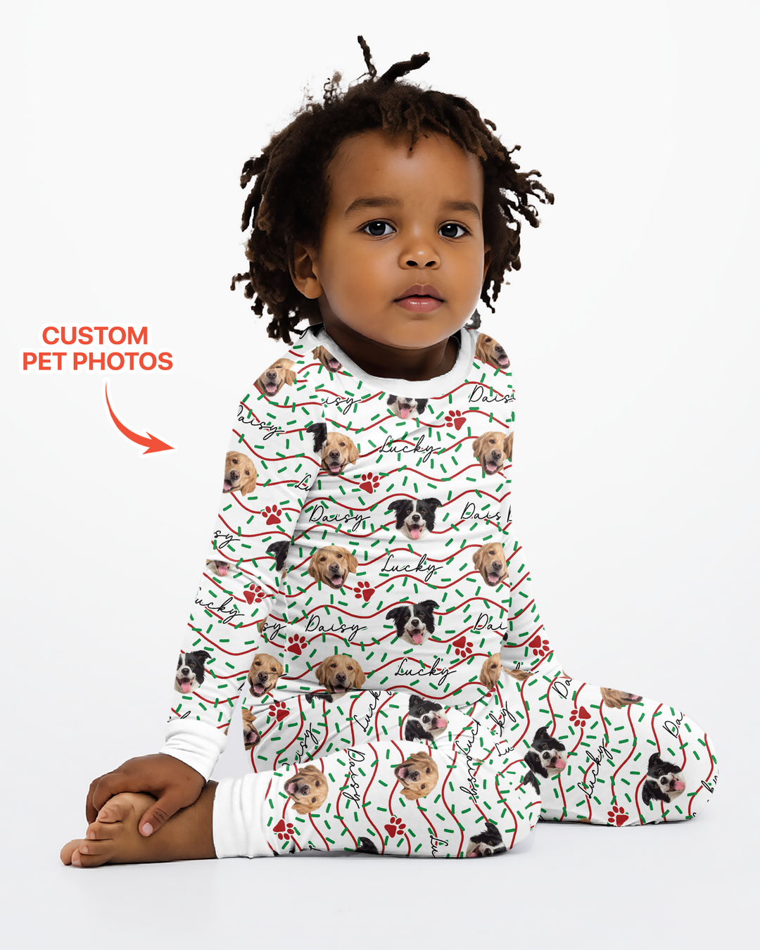 Custom Pet Photo Christmas Sprinkles Bamboo Two Piece Long Sleeve Pajama Set