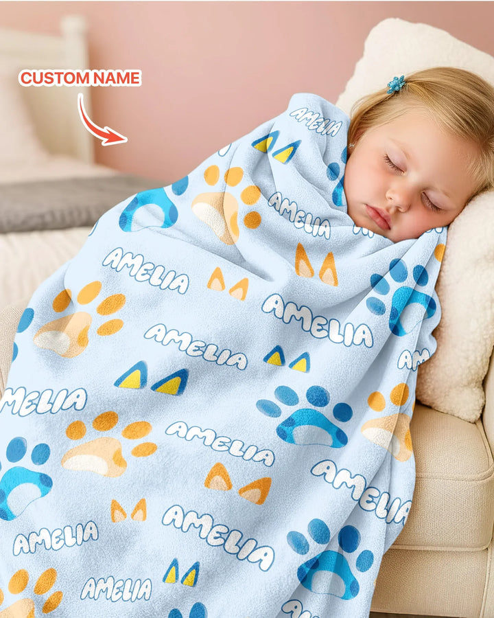 Custom Name Favourite Blue Dog Family Matching Bamboo Blanket