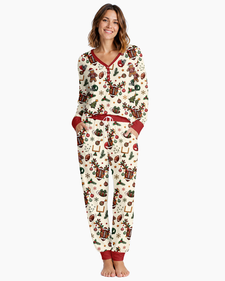 Football Christmas Merry Kickmas Bamboo Women Pajama Set