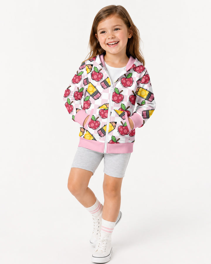 Checkered Apple Scribbles Bamboo Zip Hoodie