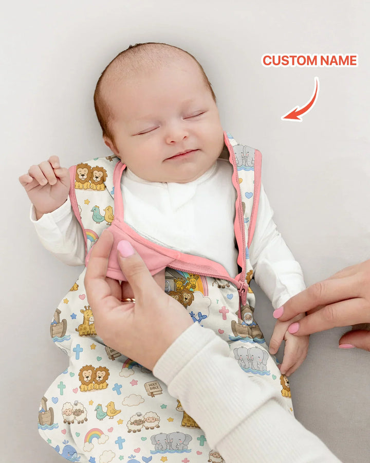 Custom Name Noah's Ark Jesus Loves Me Bamboo Sleep Bag